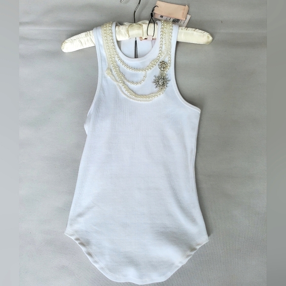 NWT$265 Cinq à Sept Lizzie Necklace Embellished White Tank Top Sz Small - Picture 7 of 15